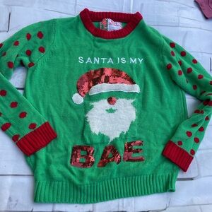 Green Christmas Sweater with Red Accents